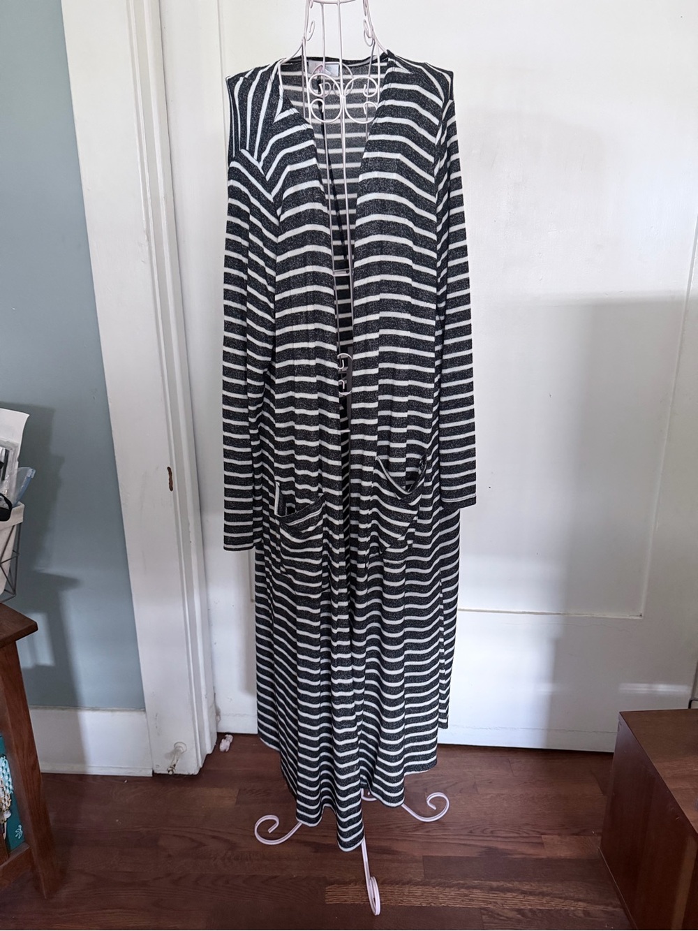 Lularoe Sarah -  Long Open Duster Cardigan - Black & White